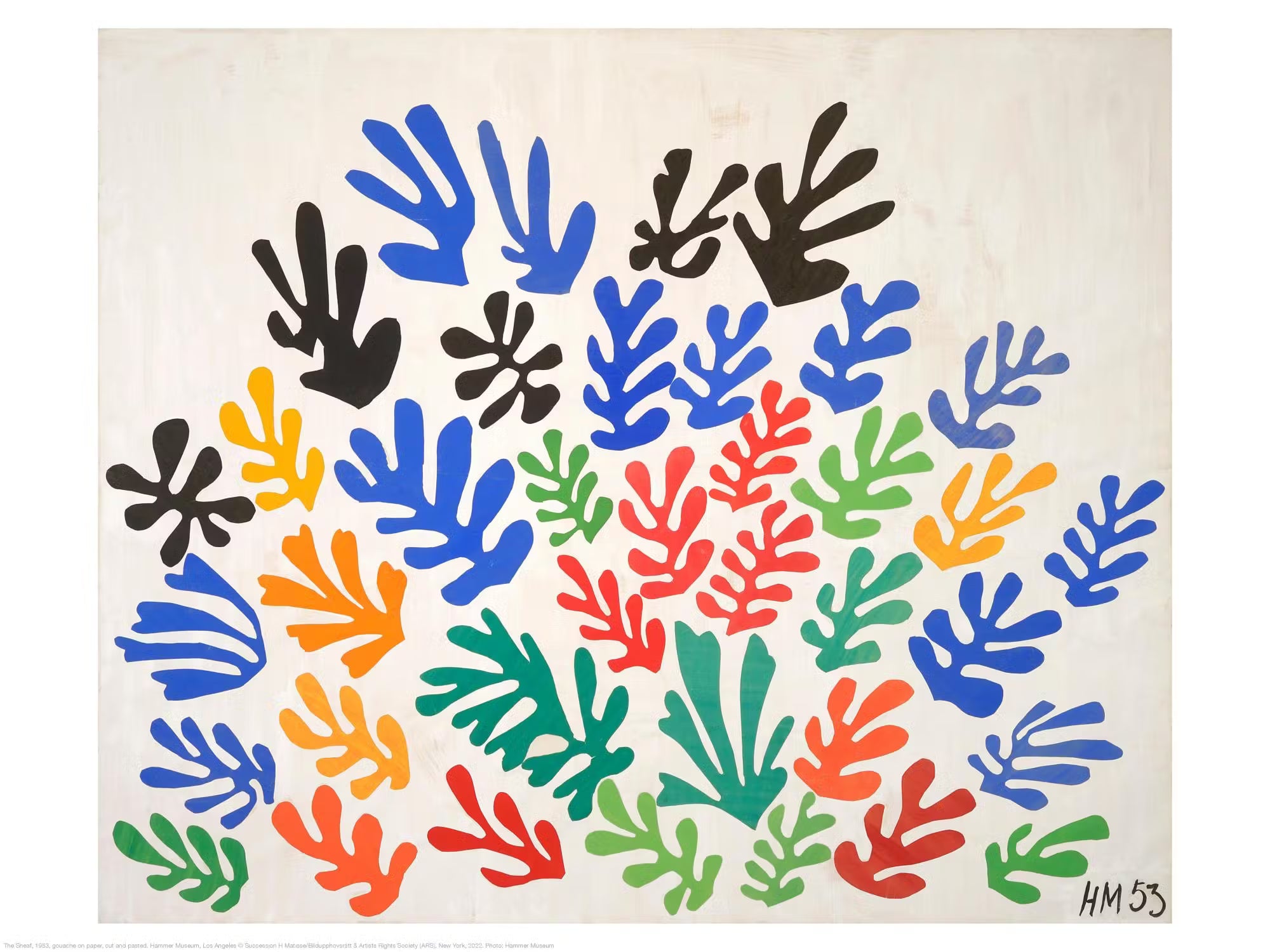 Henri Matisse Coral Artwork – abstract cut-out composition in vibrant shapes and colours, inspiration for the Matisse Coral Artpiece T-Shirt.