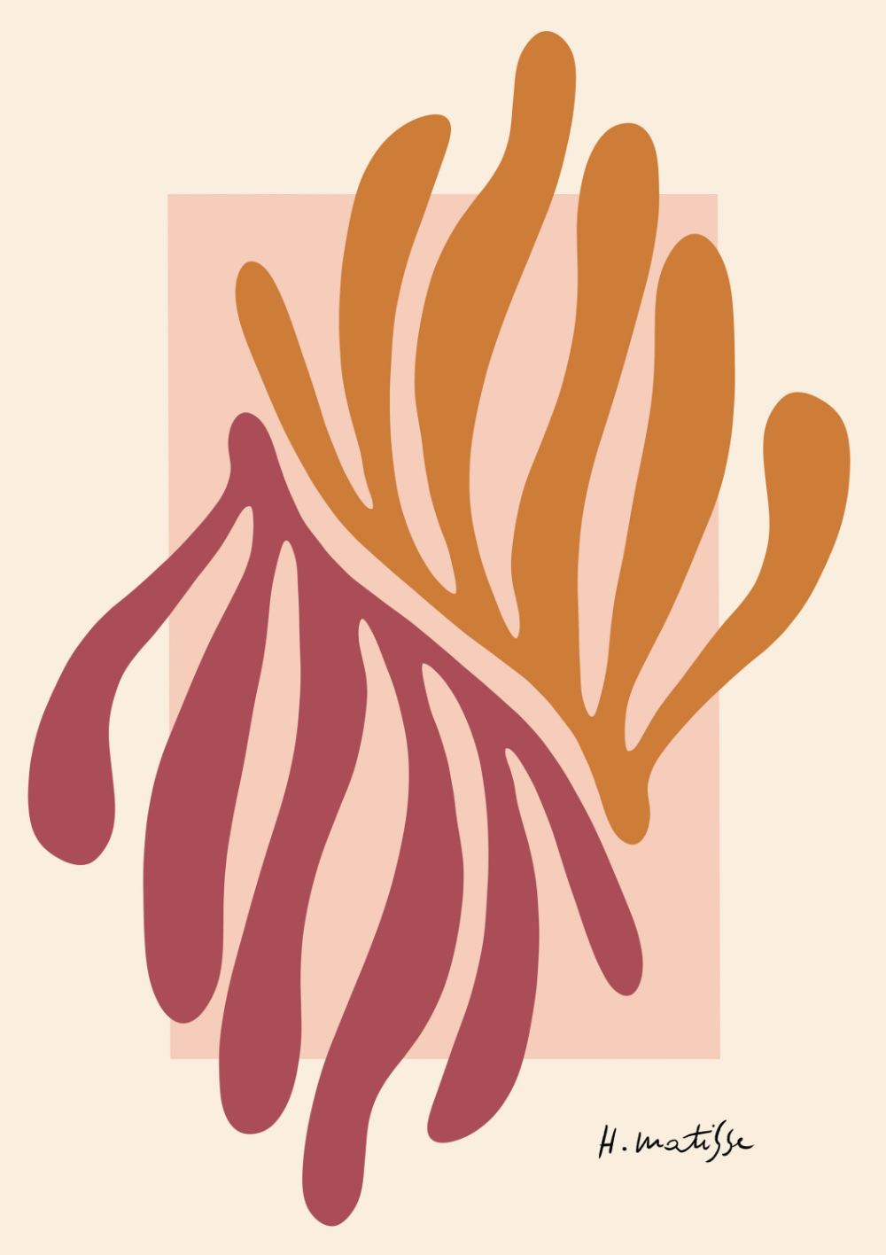 Henri Matisse Coral artwork, abstract organic shapes with bold cut-outs in vibrant colors, modernist masterpiece of pure art.